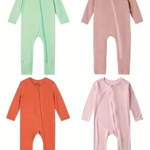 Bamboo Kids Baby Onesie Pajama Zipper in Mint, Blush, Coral, Soft Pink Bundle